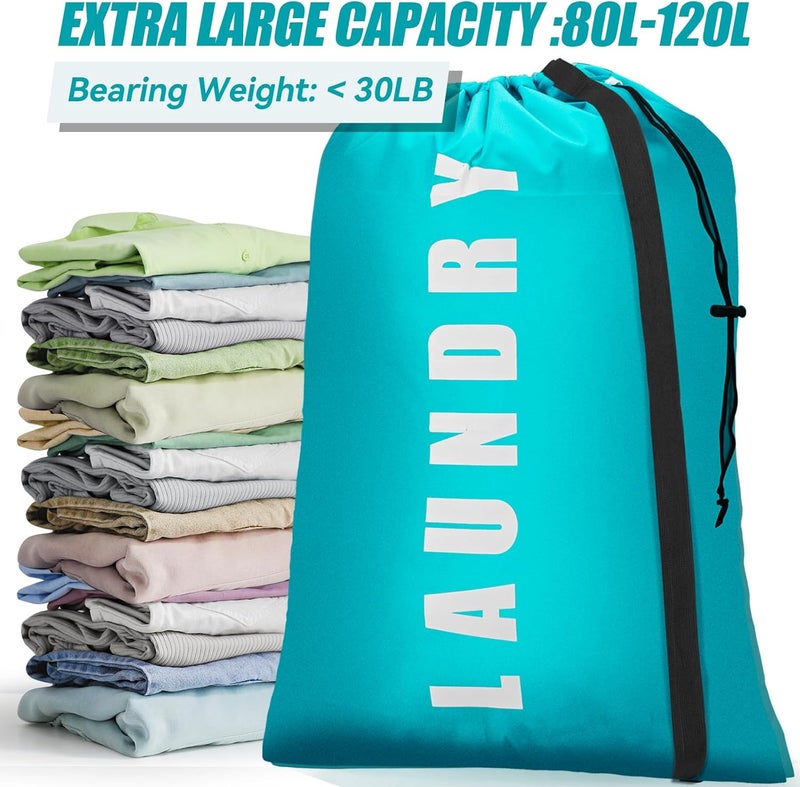 Isink Heavy Duty Laundry Bag with Strap,2 Pack Travel Laundry Bags for Dirty Clothes,24" x 36" Large Laundry Bag for Traveling,Camping,Dorm (Cyan + Gray) - Image 4